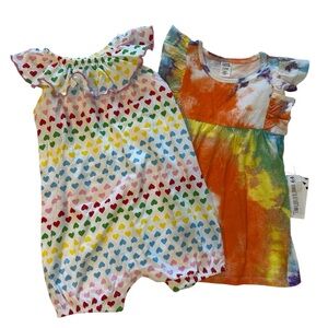 Harper Canyon Colorful Heart Print Romper and Tie Dye Dress 12 Months Baby Girl